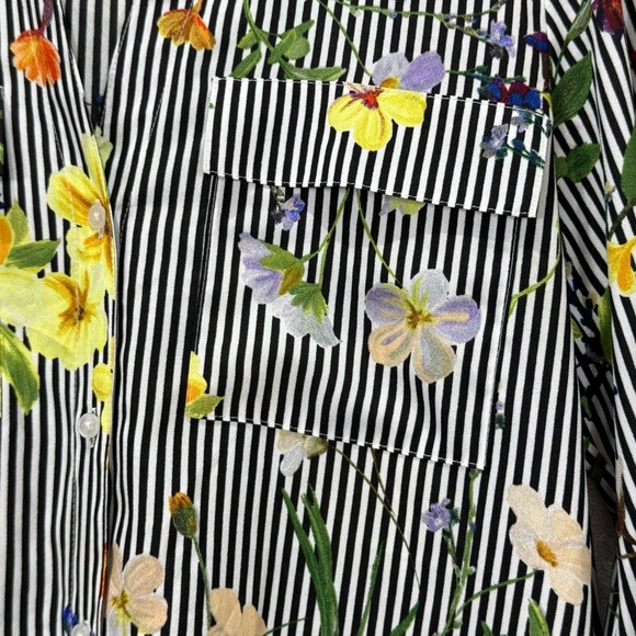 Calvin Klein women’s blouse Floral Striped Women's Top 2-way sleeves size small - Picture 12 of 13